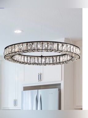 New Allen + Roth Aurelis matte black Crystal Ring Chandelier light